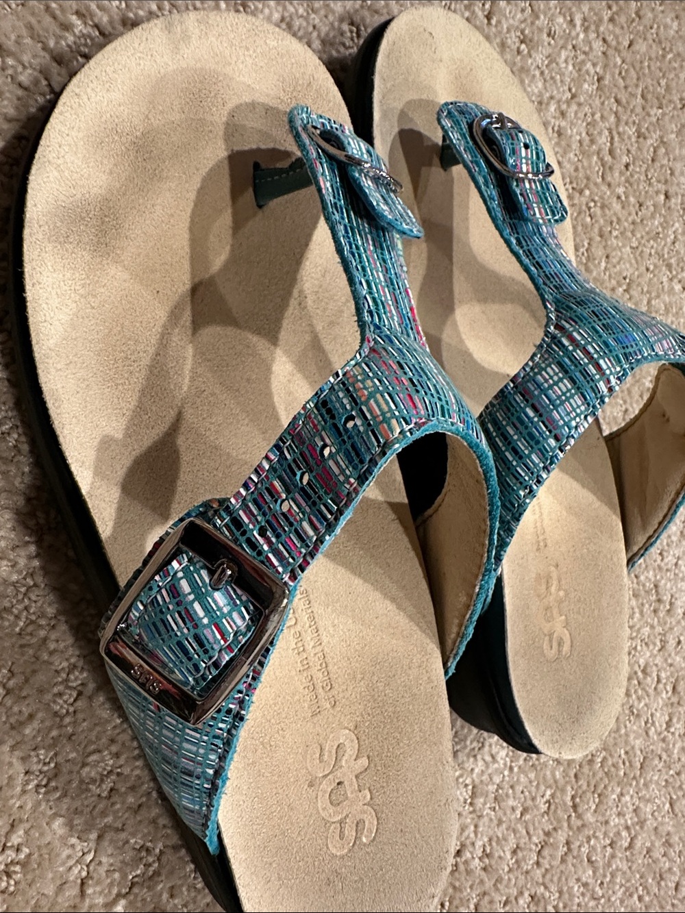 SAS Teal Multicolor Woven T‑Strap Sandals - Picture 3 of 8